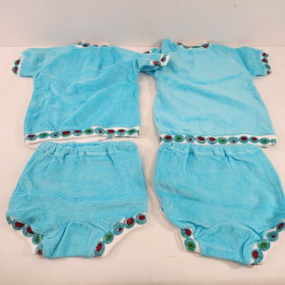 Vintage Turquoise Blue Baby Outfits x 2 Handmade BRAND NEW - Picture 5 of 9